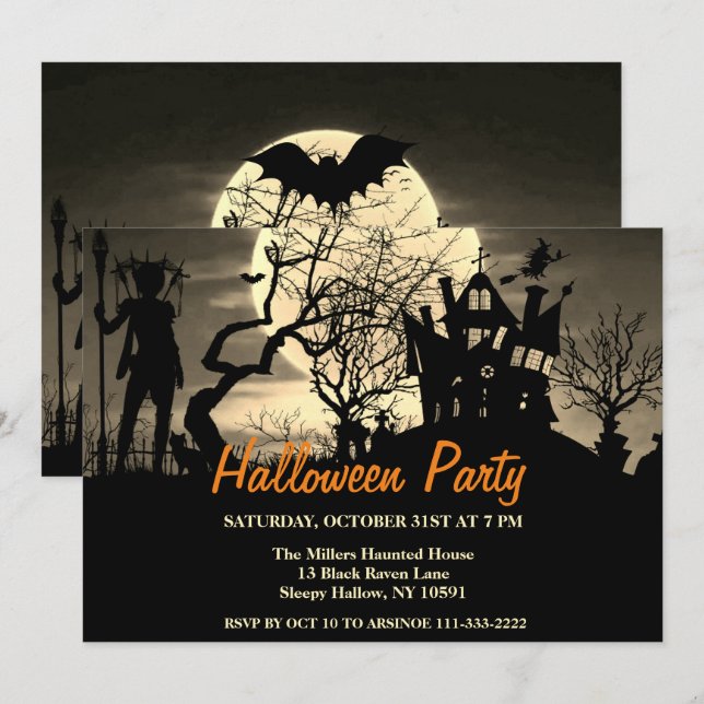 Spooky Full Moon Halloween Party Invitation (Front/Back)
