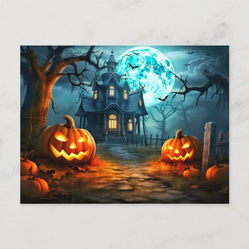 Spooky Full Moon Haunted House Postcard