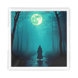 Spooky Full Moon Night Design Acrylic Tray