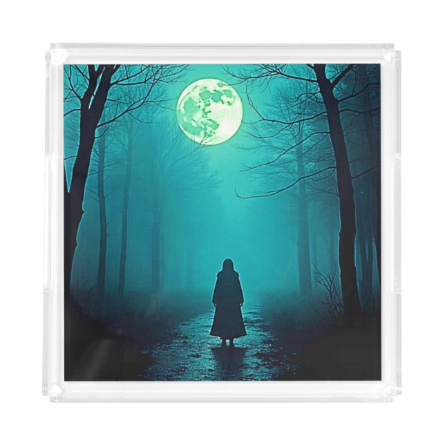 Spooky Full Moon Night Design Acrylic Tray (Front)