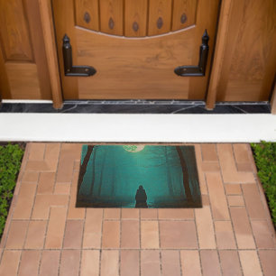Spooky Full Moon Night Design Fiber Doormat