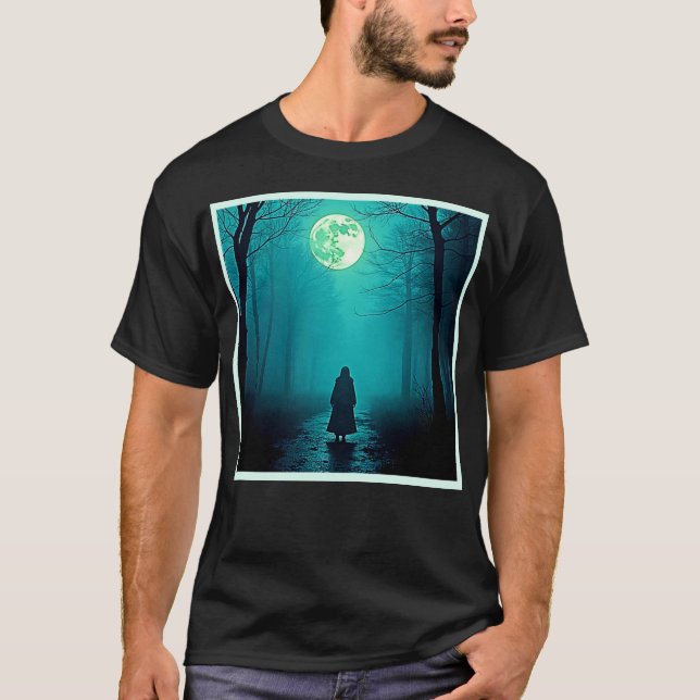 Spooky Full Moon Night Design T-Shirt (Front)