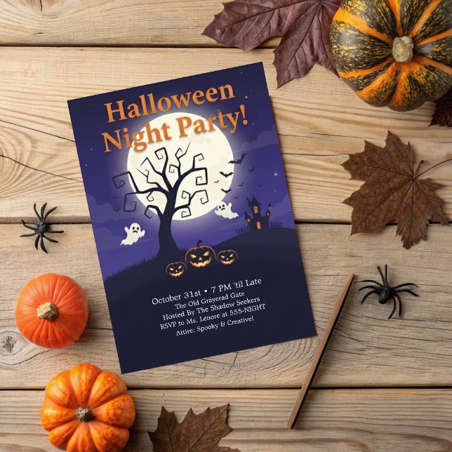 Spooky Full Moon Night Simple Halloween Party Invitation (Creator Uploaded)
