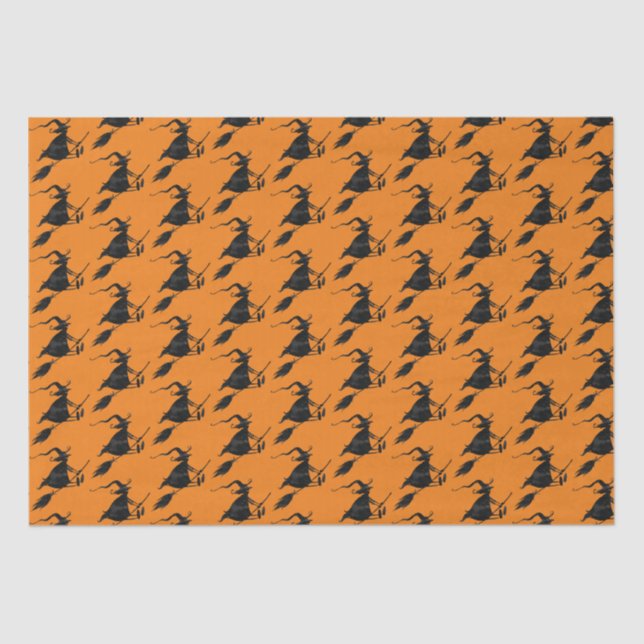 Spooky Fun Black Gothic Flying Witch Halloween Tissue Paper (Front)