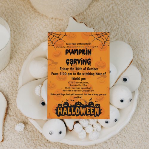 Spooky  Fun Halloween Pumpkin Carving Party Invitation