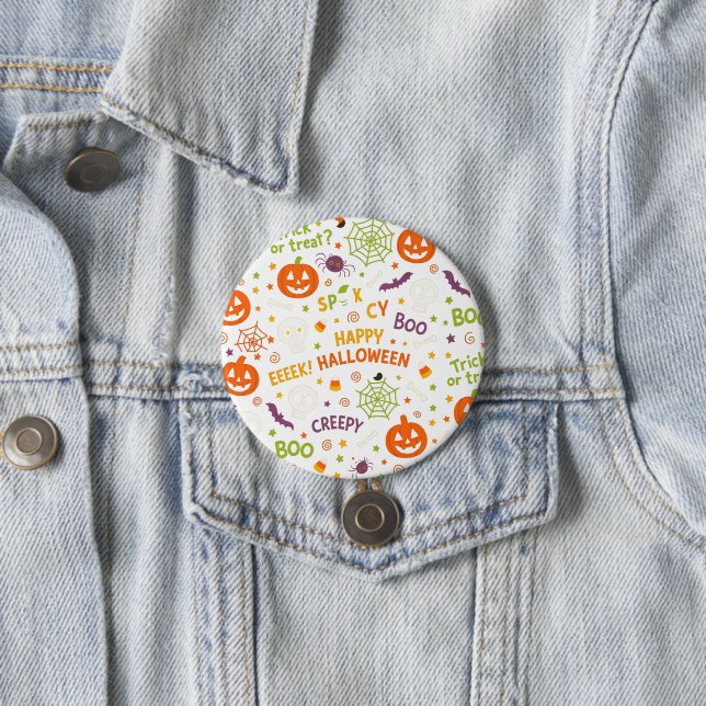 Spooky & Fun Pumpkin - Colorful Halloween Pattern  Button (In Situ)