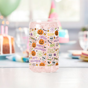 Spooky & Fun Pumpkin - Colorful Halloween Pattern  Can Glass