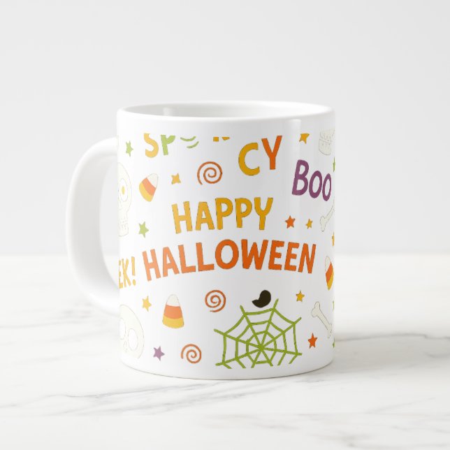 Spooky & Fun Pumpkin - Colorful Halloween Pattern  Giant Coffee Mug (Front Left)