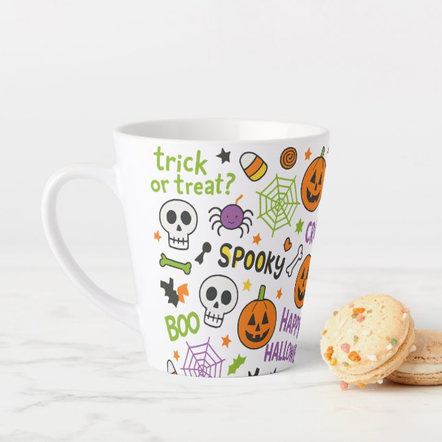 Spooky & Fun Pumpkin - Colorful Halloween Pattern  Latte Mug (In Situ)