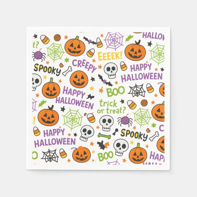 Spooky & Fun Pumpkin - Colorful Halloween Pattern  Napkins (Front)