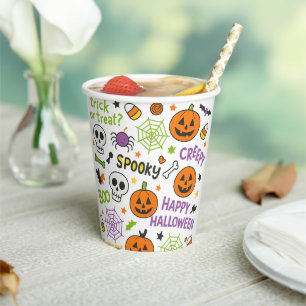 Spooky & Fun Pumpkin - Colorful Halloween Pattern  Paper Cups