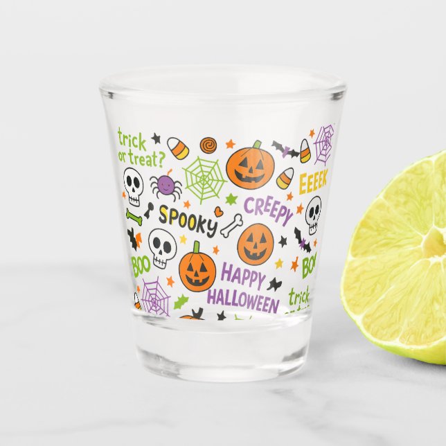 Spooky & Fun Pumpkin - Colorful Halloween Pattern  Shot Glass (Front)