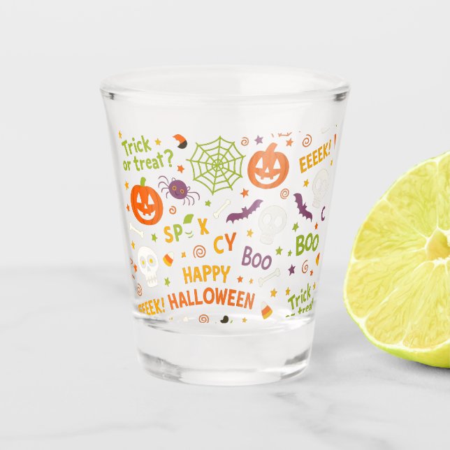 Spooky & Fun Pumpkin - Colorful Halloween Pattern  Shot Glass (Front)