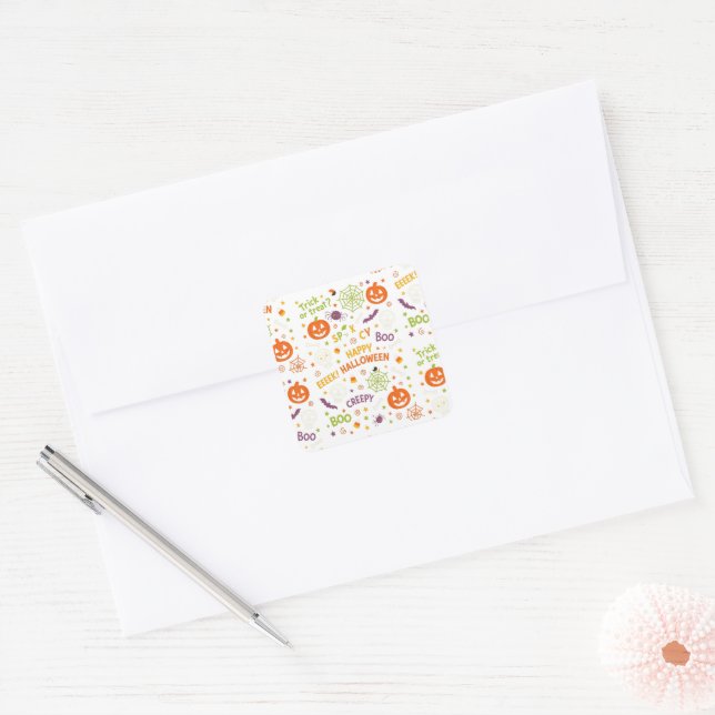 Spooky & Fun Pumpkin - Colorful Halloween Pattern  Square Sticker (Envelope)