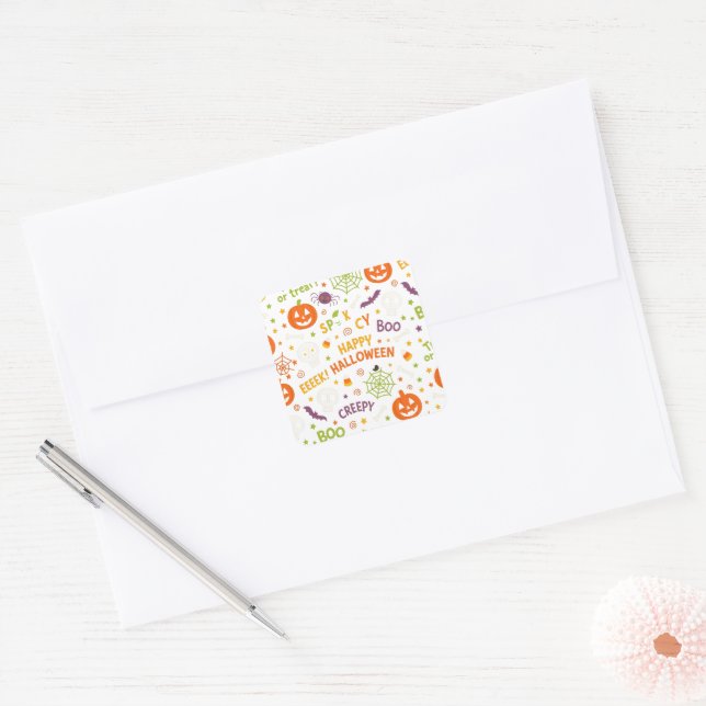 Spooky & Fun Pumpkin - Colorful Halloween Pattern  Square Sticker (Envelope)