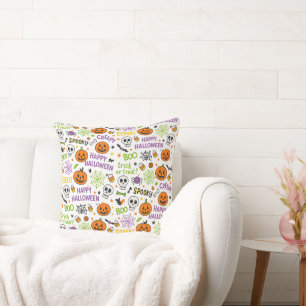 Spooky & Fun Pumpkin - Colorful Halloween Pattern  Throw Pillow