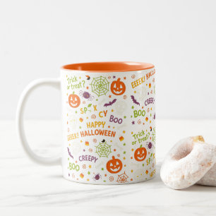 Spooky & Fun Pumpkin - Colorful Halloween Pattern  Two-Tone Coffee Mug