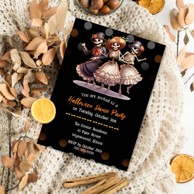Spooky & Fun Skeleton Dance Halloween Party Invitation (Creator Uploaded)