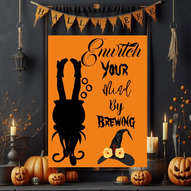 Spooky Funky Halloween Party Cauldron Witch Hat  Poster (Spooky Funky Halloween Party Cauldron Witch Hat Poster)