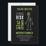 Spooky funny black zombie kids birthday party invitation<br><div class="desc">Spooky funny green zombie on black background invitation for kids birthday party or Halloween.</div>