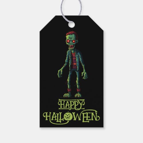 Spooky funny green black zombie party Halloween  Gift Tags