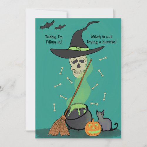 Spooky funny skull cat pumpkin Halloween Card