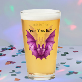 Spooky Furry Vibrant Pink Bat Wings Spread Glass