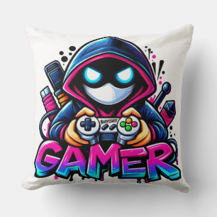 Spooky Gaming – Halloween Gamer Ghost Controller D Throw Pillow