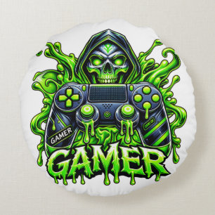 Spooky Gaming – Halloween Gamer Ghost Controller Round Pillow
