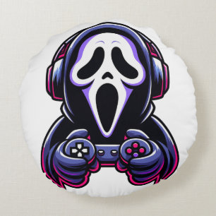 Spooky Gaming – Halloween Gamer Ghost Controller Round Pillow
