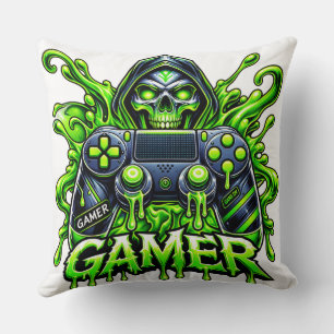 Spooky Gaming – Halloween Gamer Ghost Controller Throw Pillow