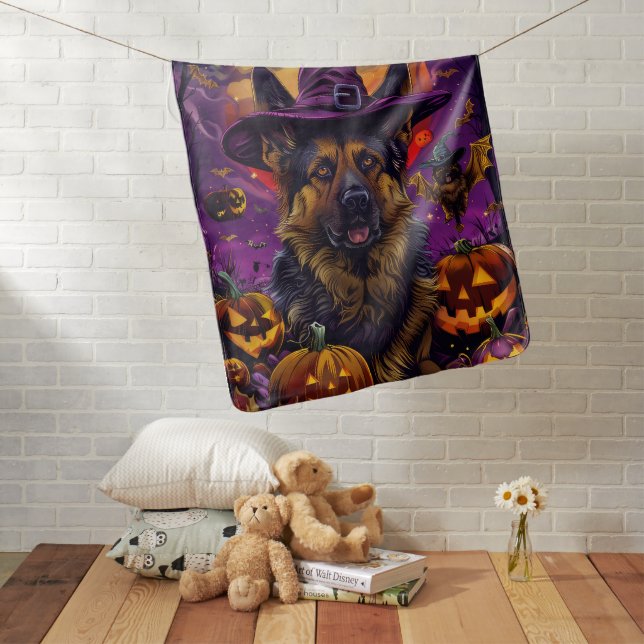 Spooky German Shepherd Halloween Witch Pumpkin  Baby Blanket (In Situ)