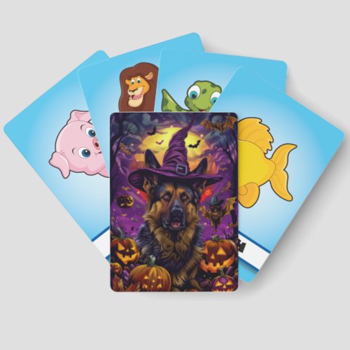 Spooky German Shepherd Halloween Witch Pumpkin  Matching Game Cards