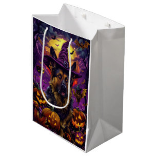 Spooky German Shepherd Halloween Witch Pumpkin  Medium Gift Bag