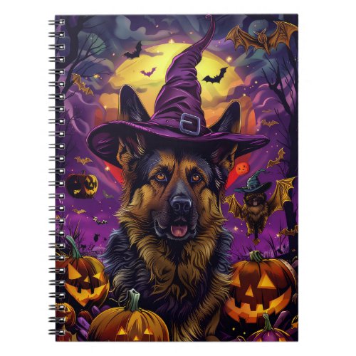 Spooky German Shepherd Halloween Witch Pumpkin  Notebook