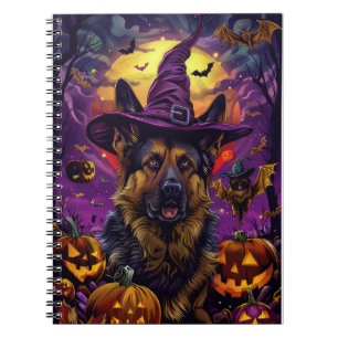 Spooky German Shepherd Halloween Witch Pumpkin  Notebook