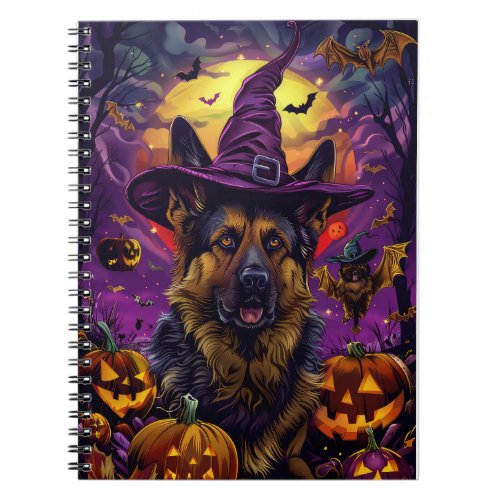 Spooky German Shepherd Halloween Witch Pumpkin  Notebook