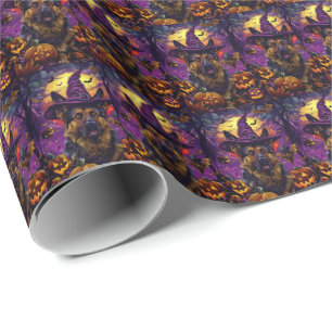 Spooky German Shepherd Halloween Witch Pumpkin Wrapping Paper