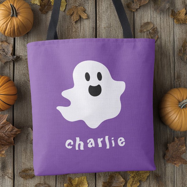 Spooky ghost and name purple Halloween Tote Bag (Spooky ghost and name purple Halloween Tote Bag)