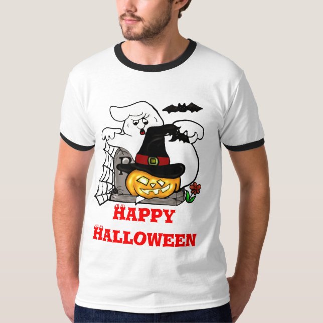 Spooky ghost and pumpkin design T-Shirt (Front)