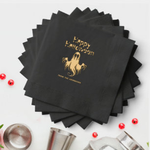 Spooky Ghost Black Halloween Party Foil Napkins