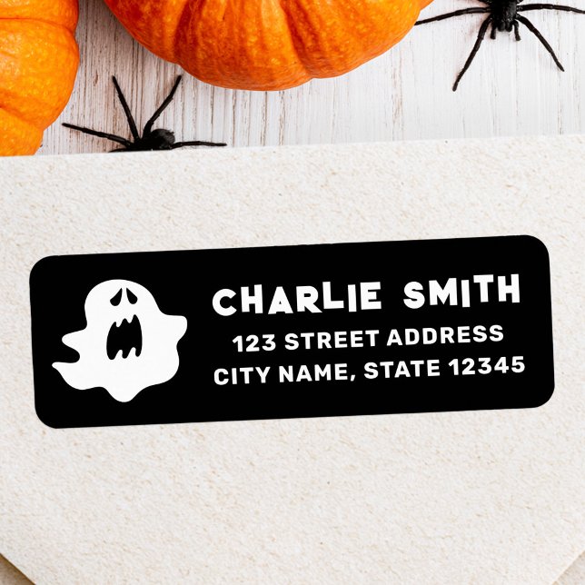 Spooky ghost black Halloween return address Label (Spooky ghost black Halloween return address Label)