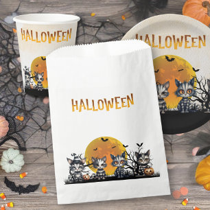 Spooky Ghost Black Striped Halloween Kittens   Favor Bag
