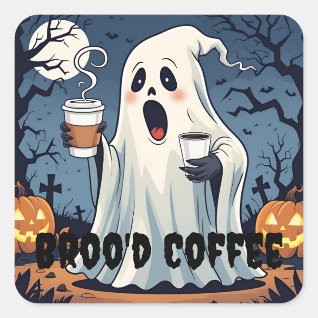 Spooky ghost Broo'd coffee Halloween Cafe sticker (Front)