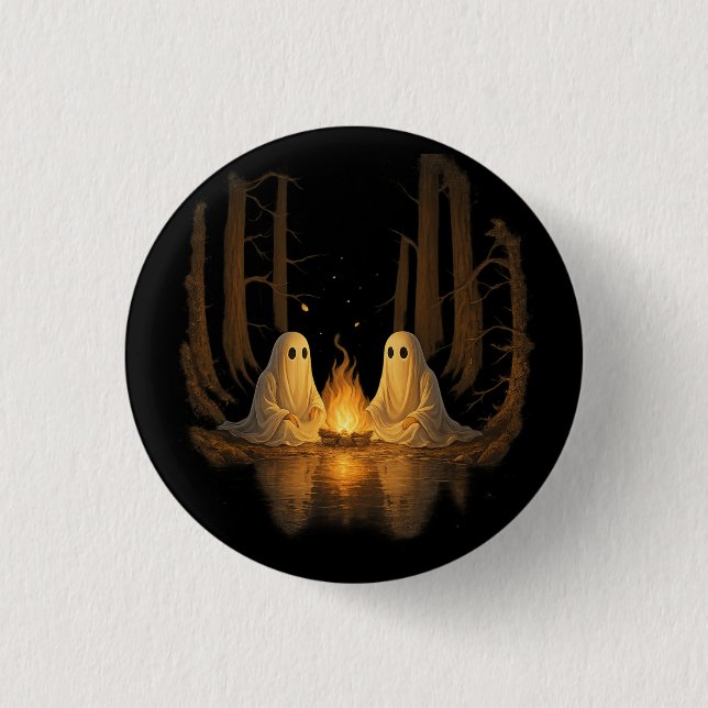 Spooky Ghost Campfire Night Forest Art - Halloween Button (Front)