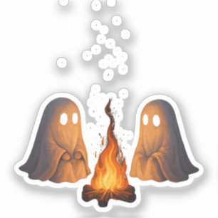Spooky Ghost Campfire Night Forest Art - Halloween Sticker