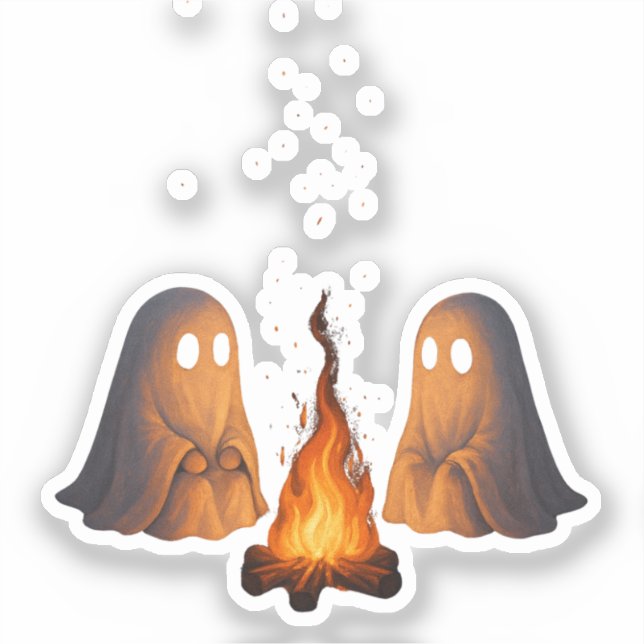 Spooky Ghost Campfire Night Forest Art - Halloween Sticker (Front)