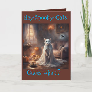 Spooky Ghost Cat Halloween greeting Card