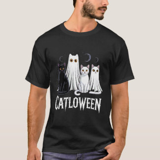 Spooky Ghost Cats Catloween Pumpkin Cute Black Cat T-Shirt