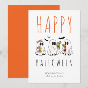 Spooky Ghost Cocktails Funny Adult Happy Halloween Holiday Card